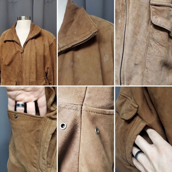 Vintage 90s y2k Hunt Club Aviator Bomber Insulated Brown Leather Jacket Large - Picture 2 of 7